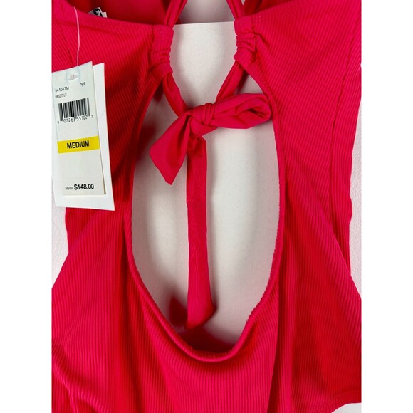 NWT Becca by Rebecca Virtue Swimwear w/ Corset lace-up Size M Coral swimsuit - Picture 9 of 15